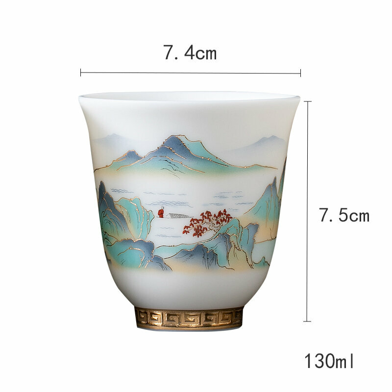 爆款高端羊脂玉茶杯功夫茶盞個人杯主人杯(羊脂玉千裏江山-玉蘭杯）