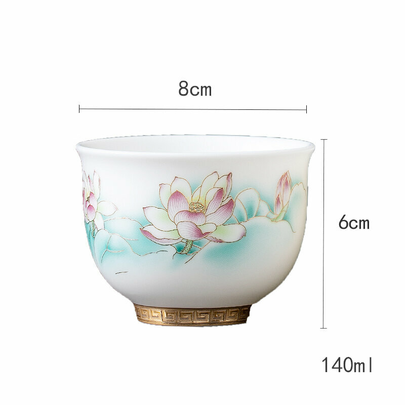 爆款高端羊脂玉茶杯功夫茶盞個人杯主人杯(羊脂玉清韻荷花-總裁杯）