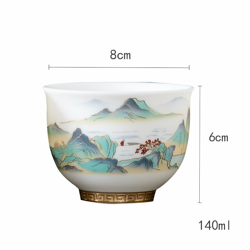 爆款高端羊脂玉茶杯功夫茶盞個人杯主人杯(羊脂玉千裏江山-總裁杯）