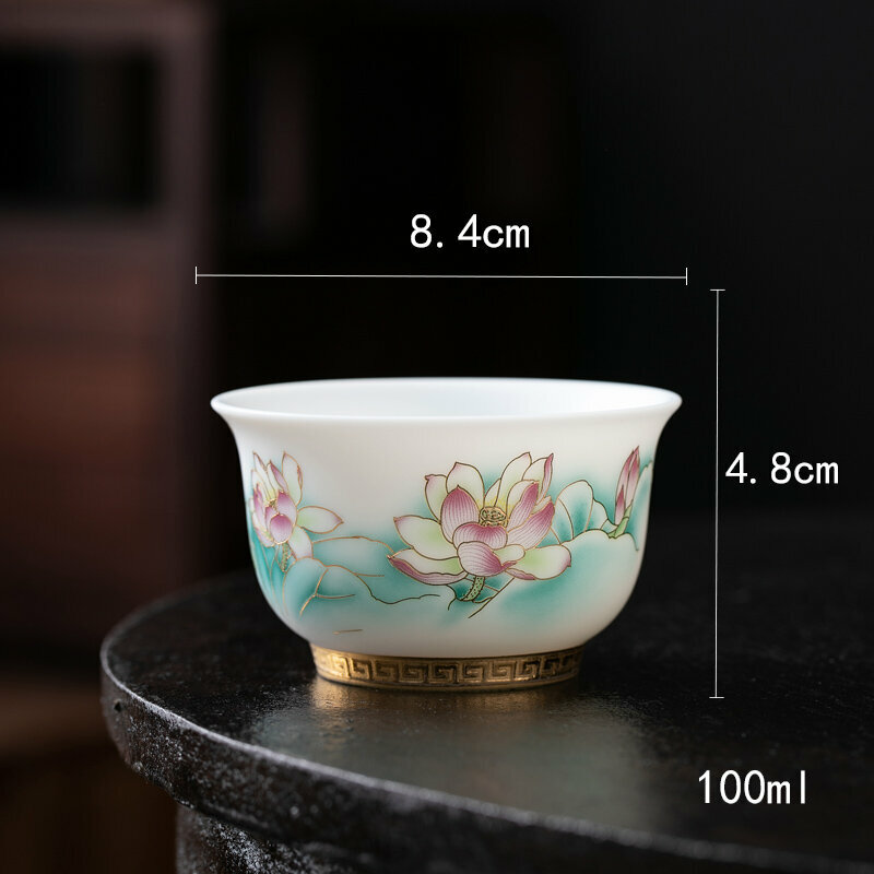 爆款高端羊脂玉茶杯功夫茶盞個人杯主人杯(羊脂玉清韻荷花-載物杯）