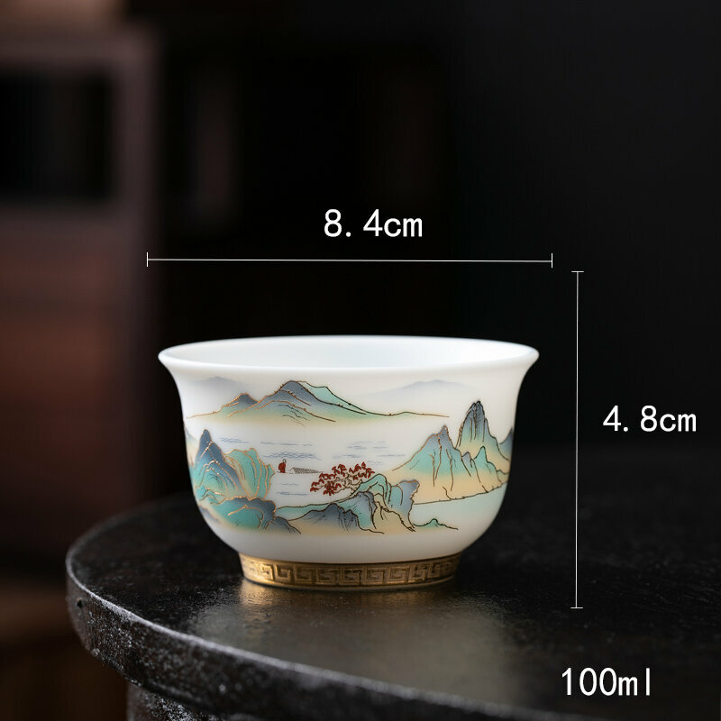 爆款高端羊脂玉茶杯功夫茶盞個人杯主人杯(羊脂玉千裏江山-載物杯）