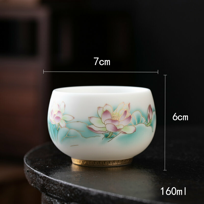 爆款高端羊脂玉茶杯功夫茶盞個人杯主人杯(羊脂玉清韻荷花-禪定杯）