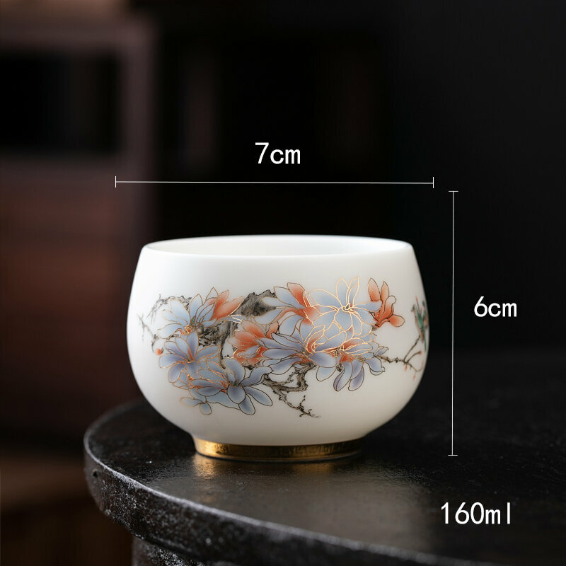 爆款高端羊脂玉茶杯功夫茶盞個人杯主人杯(羊脂玉繁華似錦-禪定杯）