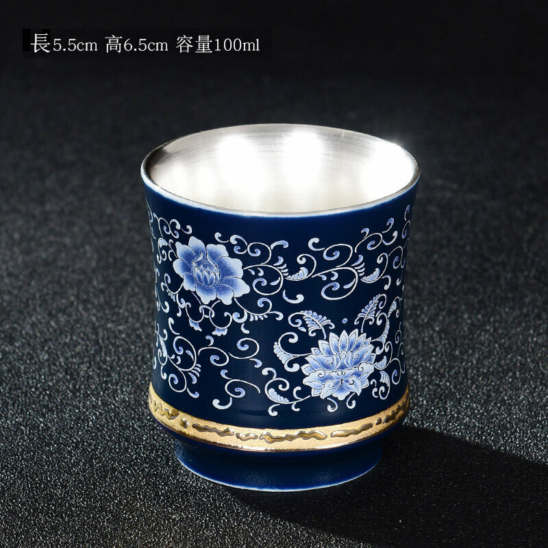 爆款高端琺瑯彩陶瓷喝茶杯銀杯子(朱門繡戶暖手杯）