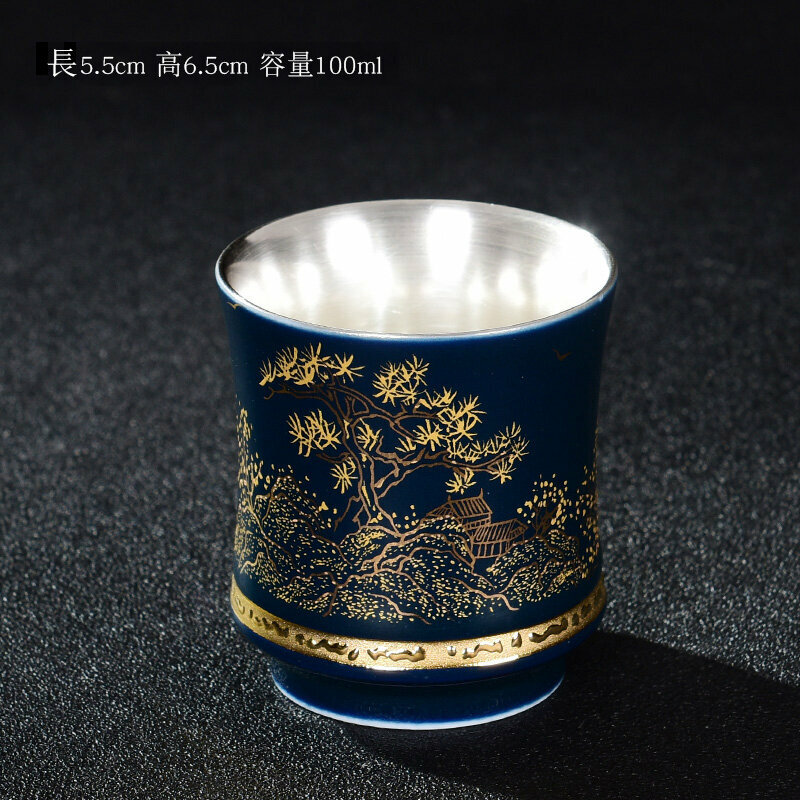 爆款高端琺瑯彩陶瓷喝茶杯銀杯子(柳綠花紅暖手杯）