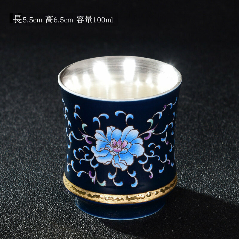 爆款高端琺瑯彩陶瓷喝茶杯銀杯子(錦上添花暖手杯）