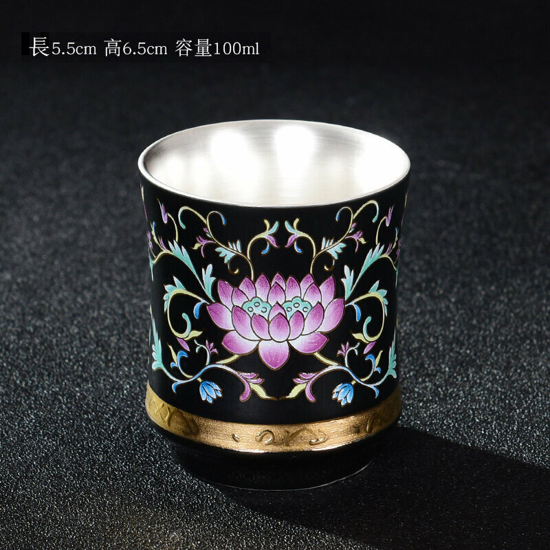 爆款高端琺瑯彩陶瓷喝茶杯銀杯子(灰蓮花暖手杯）
