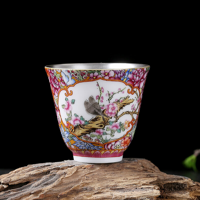 新款高端陶瓷銀杯子品茗杯主人杯(玉蘭杯-春暖花開55毫升）
