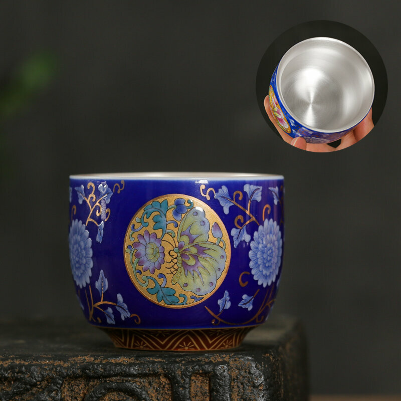 New high-end gilt silver tea cup master cup (Yuantong Tanchuang Jilan - (sterling silver liner))