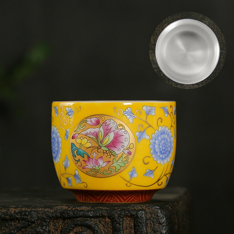 New high-end gilt silver tea cup master cup (Yantong Tan Window Yellow - (Sterling Silver Liner))