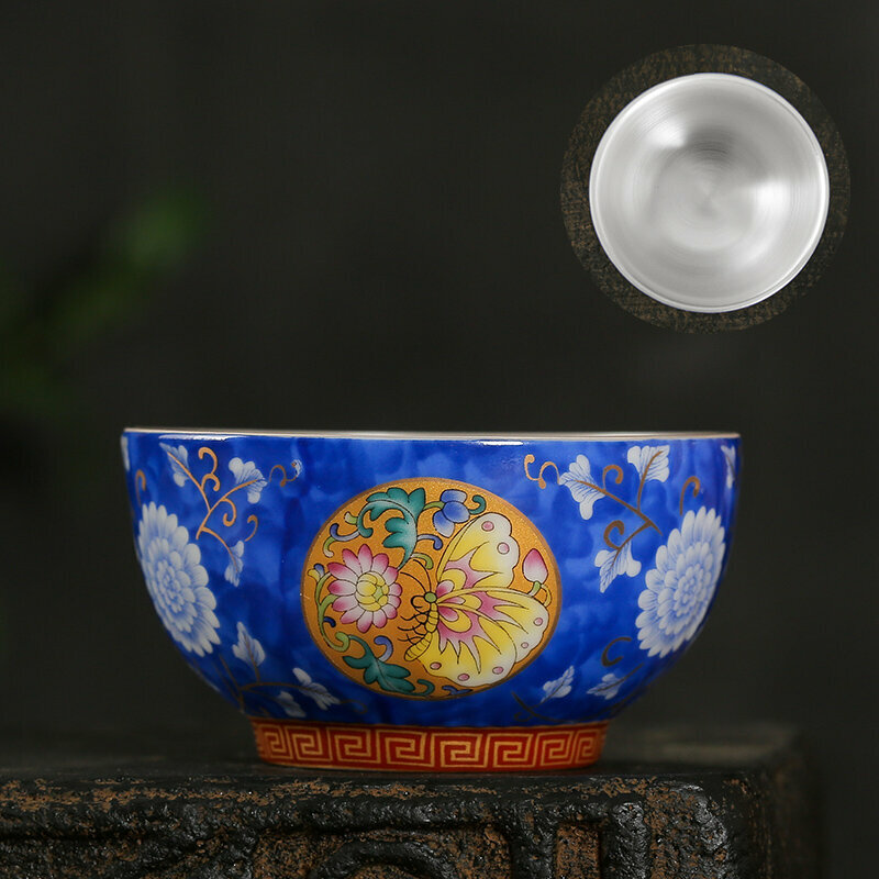 New high-end gilt silver tea cup master cup (Daji Tanchuang light blue - (sterling silver liner))