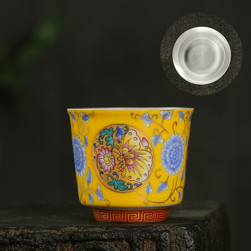New high-end gilt silver tea cup master cup (straight through the window yellow - (sterling silver liner))