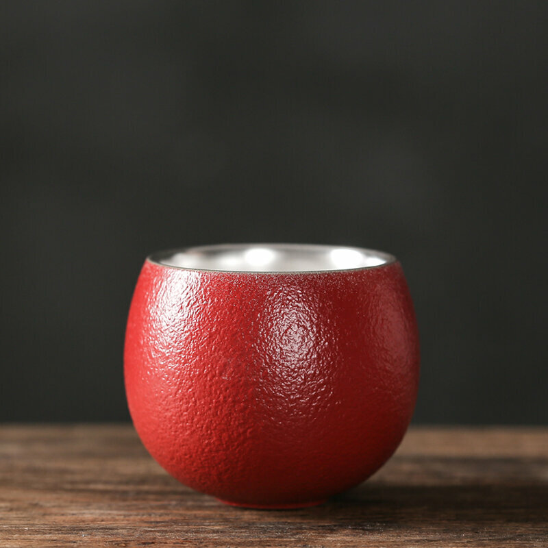 New high-end handmade ceramic gilt silver cup tea cup master cup (red meditation cup)