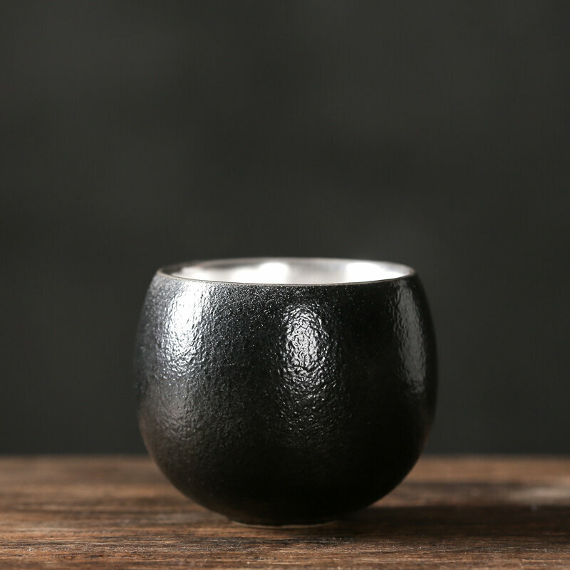 New high-end handmade ceramic gilt silver cup tea cup master cup (black meditation cup)