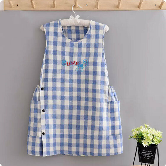 New style waistcoat apron [love pullover pure cotton vest blue check] [Specification: 110*85CM]