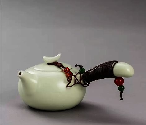 New ceramic teapot (Ding kiln azure rope-side handle pot) length 15.5CM height 7.5CM capacity 180ML