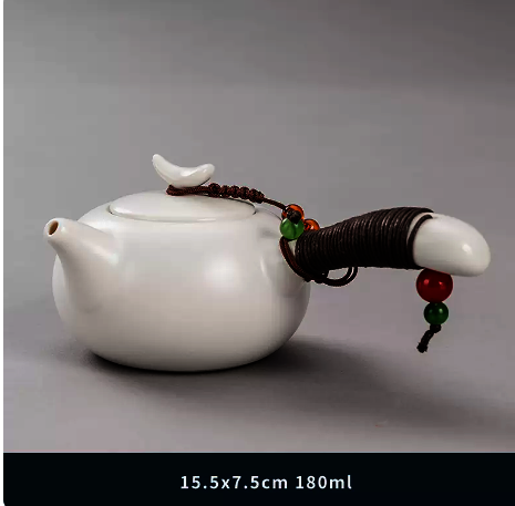 New ceramic teapot (Ding kiln moon white rope-side handle pot)