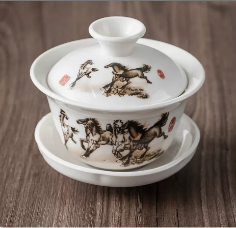 新款哥窯蓋碗茶杯三才泡茶碗（馬到成功）直徑8CM高8CM容量110ML