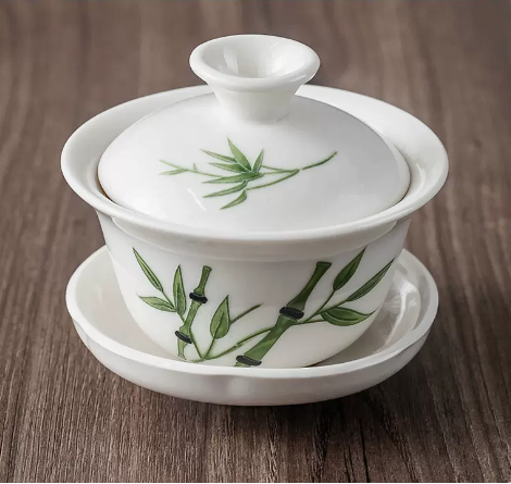 新款哥窯蓋碗茶杯三才泡茶碗（翠綠新竹）直徑8CM高8CM容量110ML