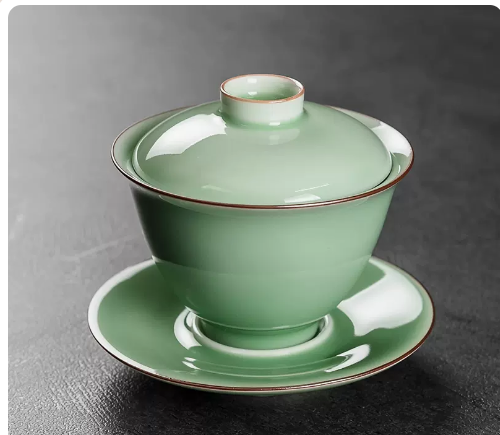 New Ge Kiln covered bowl tea cup Sancai tea bowl (emerald green thread) 12.5*9.9CM capacity 200ML