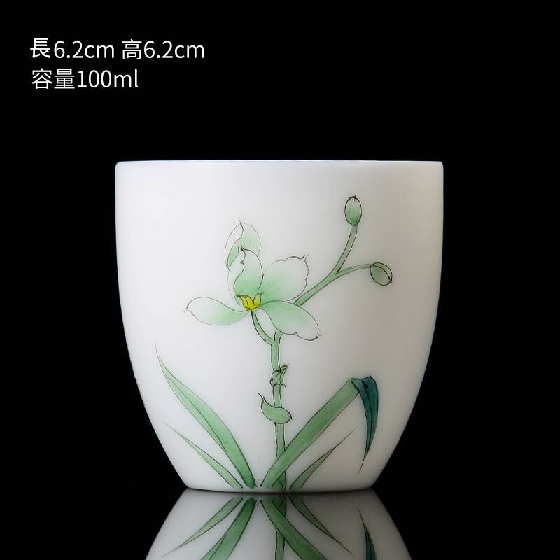 New high-end white porcelain hand-painted twelve-flower god cup mutton-fat jade tea cup master cup (1 white porcelain magnolia fairy)