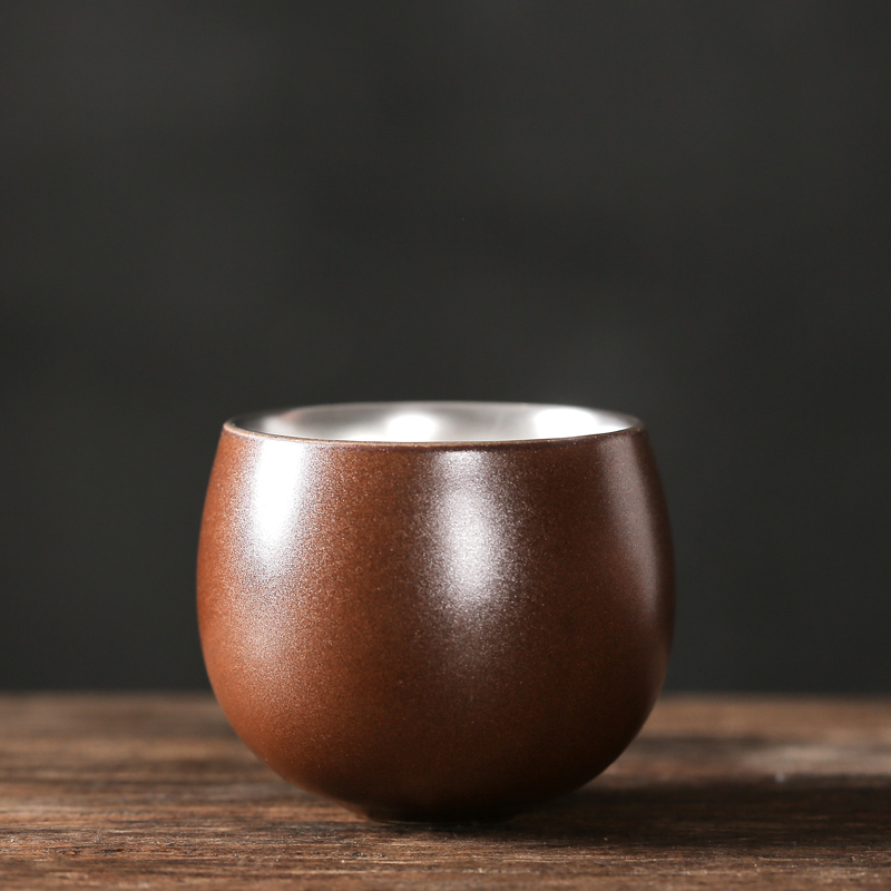 New high-end handmade ceramic gilt silver cup tea cup master cup (khaki Zen meditation cup)