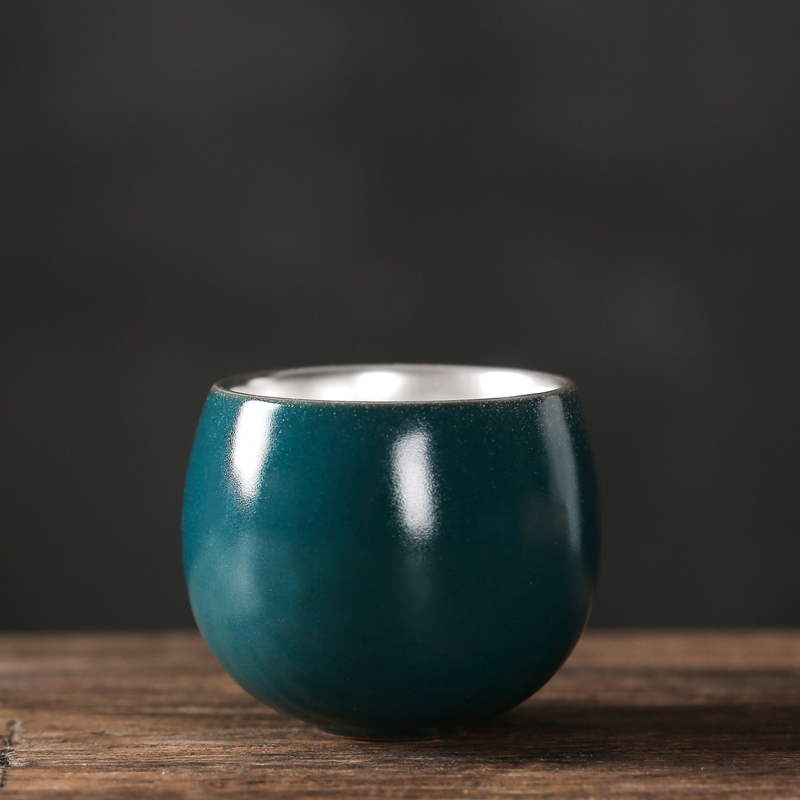 New high-end handmade ceramic gilt silver cup tea cup master cup (dark green meditation cup)