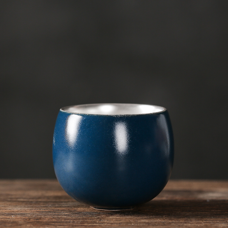 New high-end handmade ceramic gilt silver cup tea cup master cup (dark blue meditation cup)