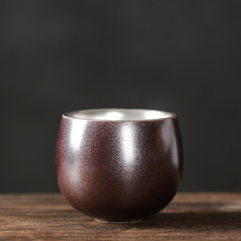 New high-end handmade ceramic gilt silver cup tea cup master cup (sand gold red meditation cup)