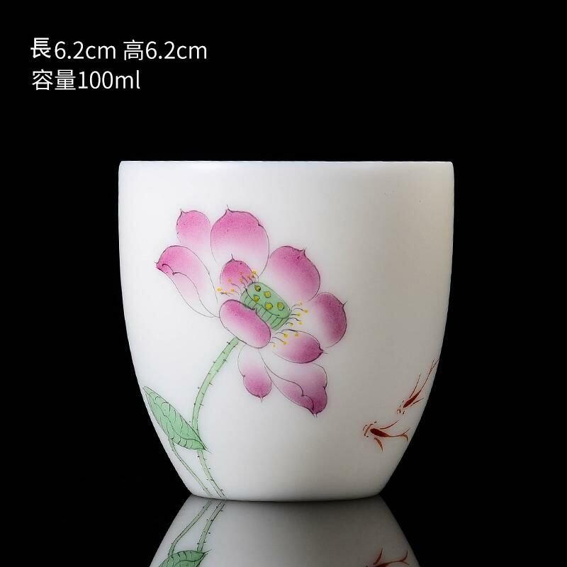 New high-end white porcelain hand-painted Twelve Flower God Cup mutton fat jade tea cup master cup (6 white porcelain lotus)