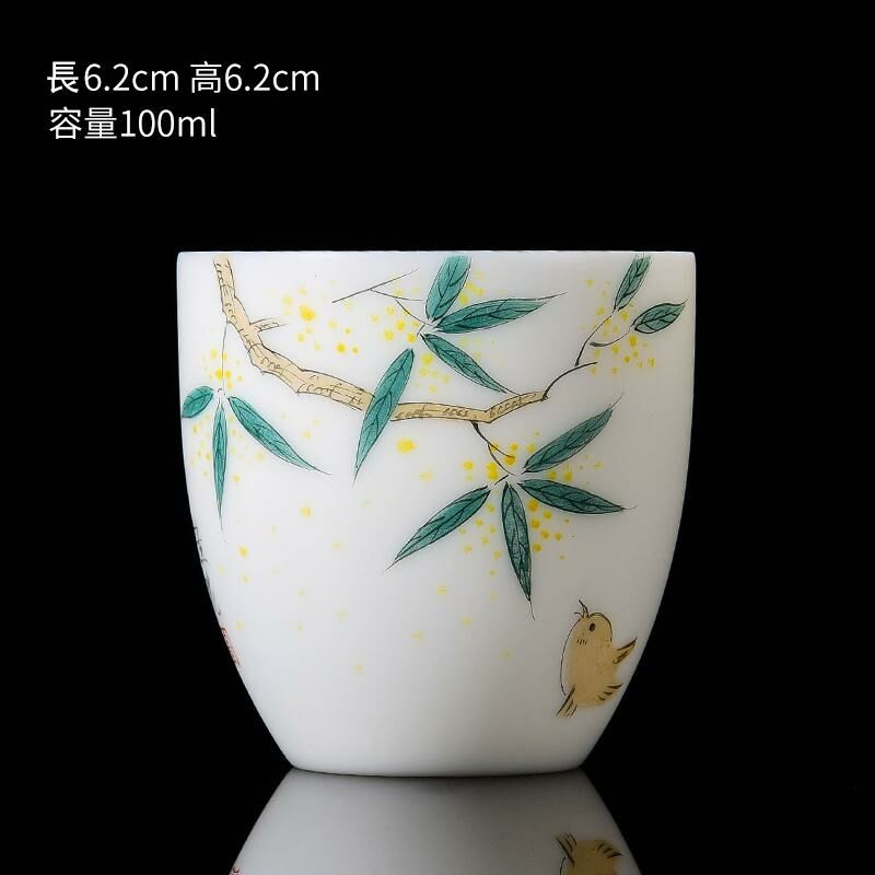New high-end white porcelain hand-painted Twelve Flower God Cup mutton fat jade tea cup master cup (3 white porcelain osmanthus)