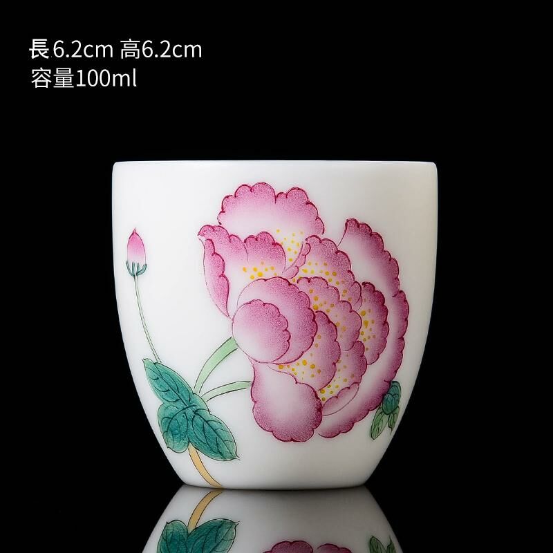 New high-end white porcelain hand-painted Twelve Flower God Cup mutton fat jade tea cup master cup (9 white porcelain hibiscus)