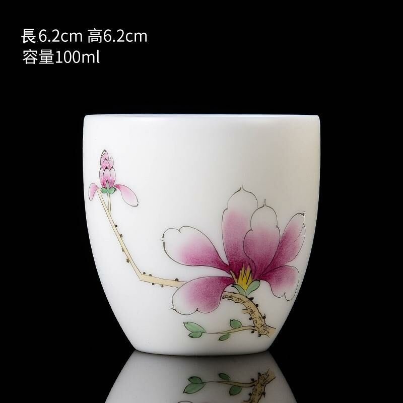 New high-end white porcelain hand-painted twelve-flower god cup mutton-fat jade tea cup master cup (11 white porcelain magnolia)