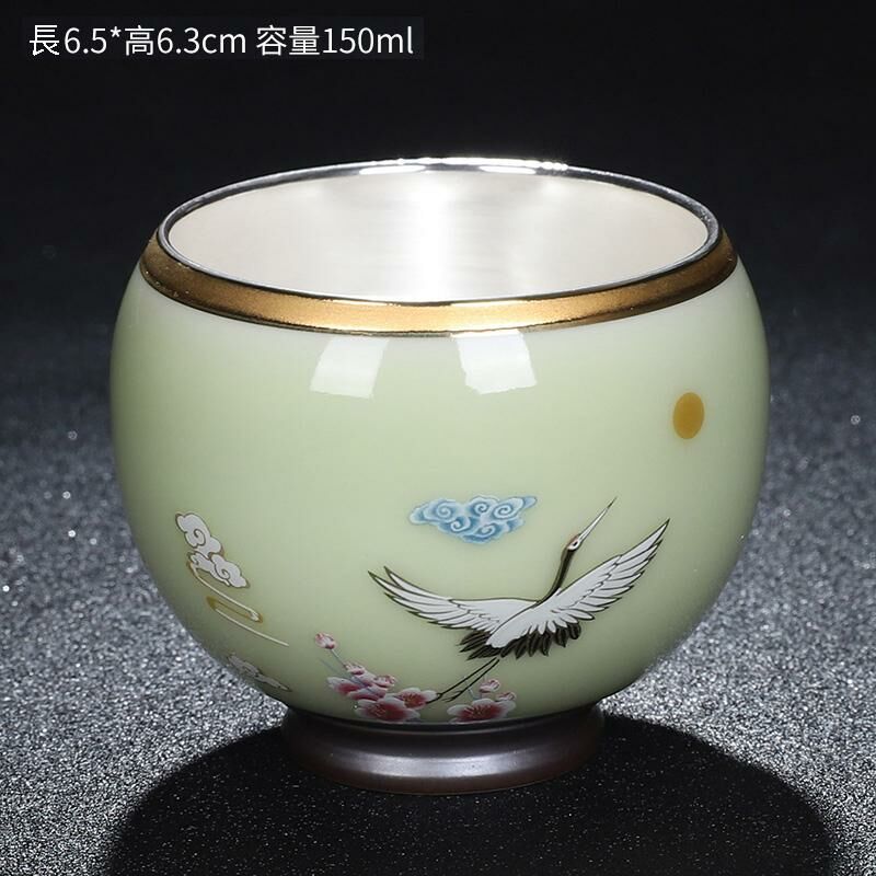 New high-end official kiln gilt silver teacup master cup (white crane in the clouds yellow)