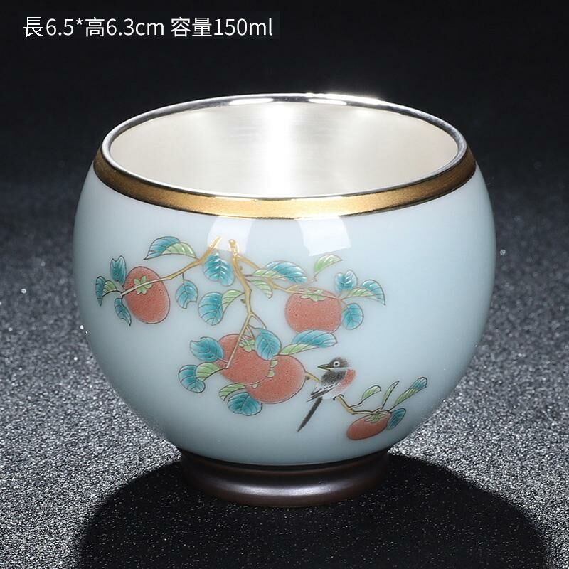 New high-end official kiln gilt silver teacup master cup (everything goes well in sky blue)