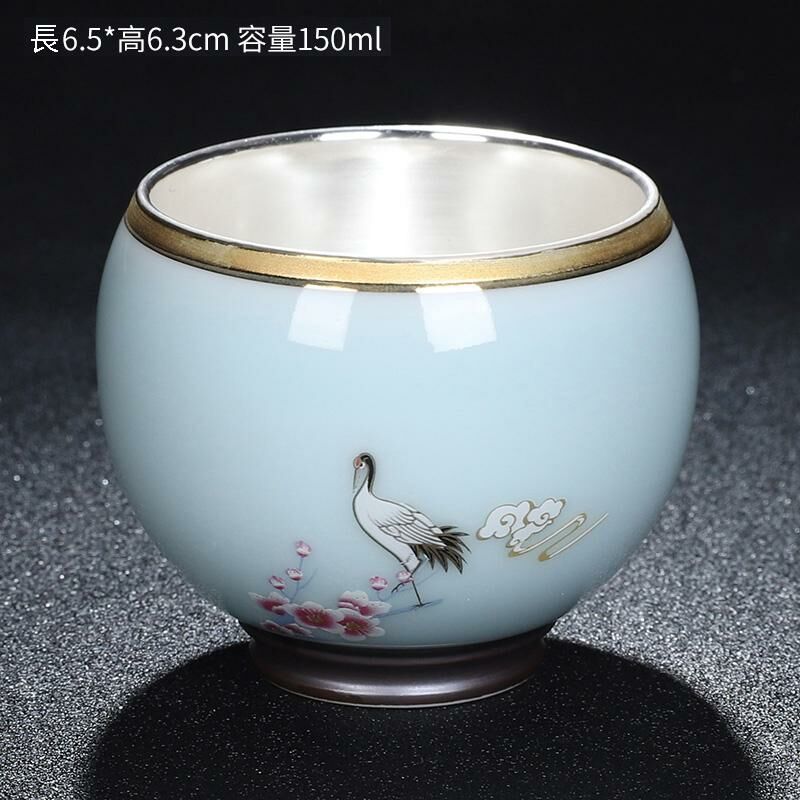 New high-end official kiln gilt silver teacup master cup (Yehe Xianyun sky blue)