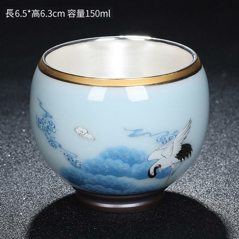 New high-end official kiln gilt silver teacup master cup (Xianyun Yehe sky blue)