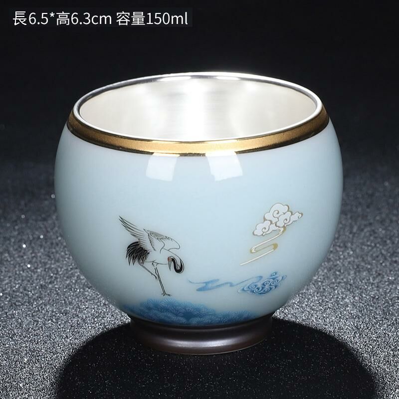 New high-end official kiln gilt silver tea cup master cup (helijiqun sky blue)