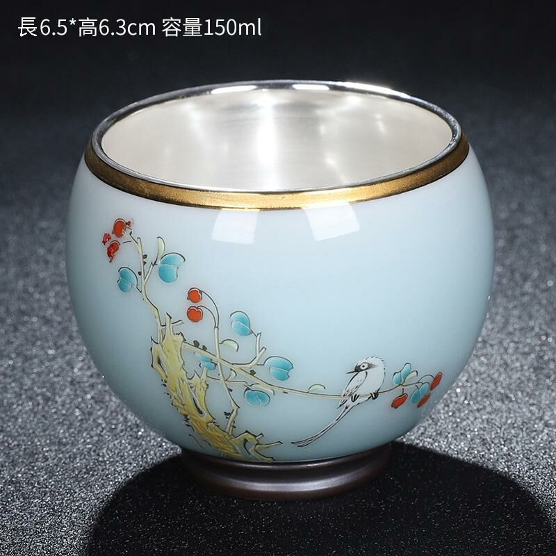 New high-end official kiln gilt silver teacup master cup (happy with sky blue)