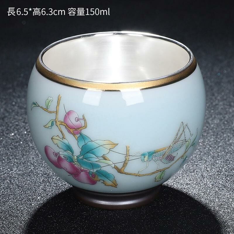 New high-end official kiln gilt silver teacup master cup (autumn cicada singing piano sky blue)