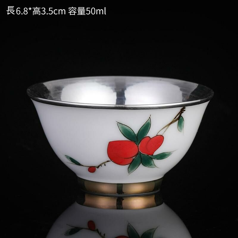 New high-end ceramic hand-painted silver tea cup master cup tea cup (fruit wrapped silver cup)