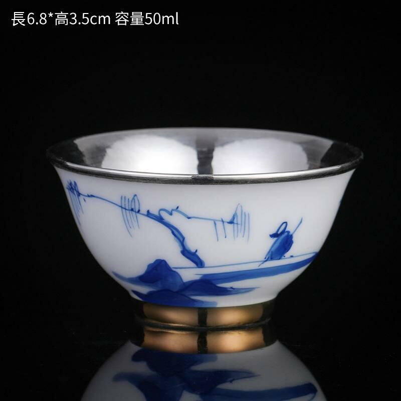 New high-end ceramic hand-painted silver tea cup master cup tea cup (Jiangnan silver-wrapped cup)