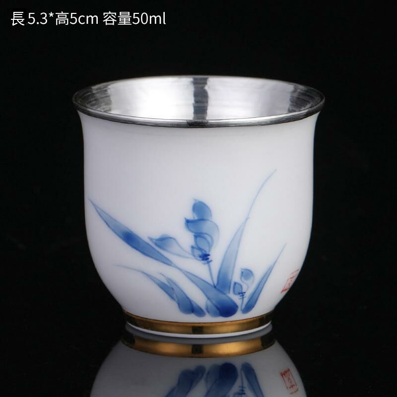 New high-end ceramic hand-painted silver tea cup master cup tea cup (orchid wrapped silver cup)