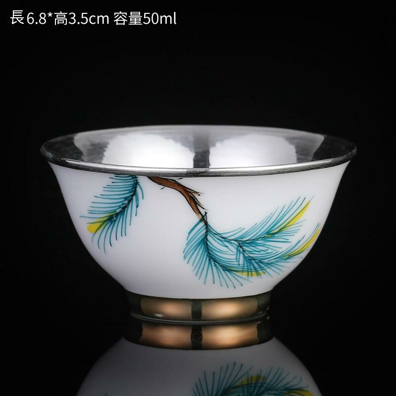 New high-end ceramic hand-painted silver tea cup master cup tea cup (silver cup wrapped in pine leaves)