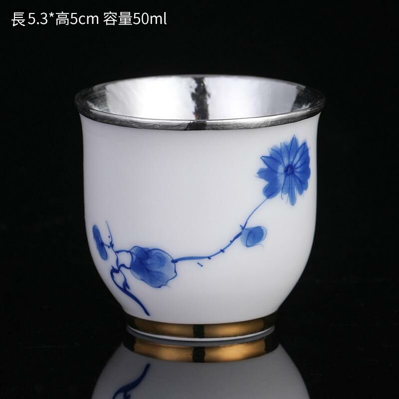 New high-end ceramic hand-painted silver tea cup master cup tea cup (silver cup covered with chrysanthemums)