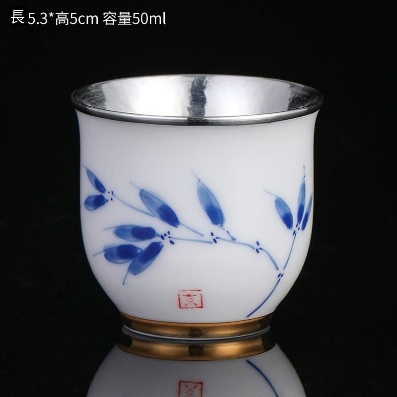 New high-end ceramic hand-painted silver tea cup master cup tea cup (bamboo wrapped silver cup)