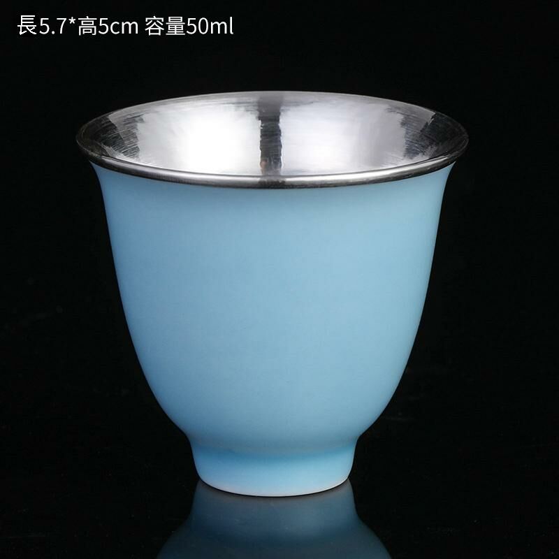 New high-end ceramic hand-painted silver tea cup master cup tea cup (light blue silver-coated cup)
