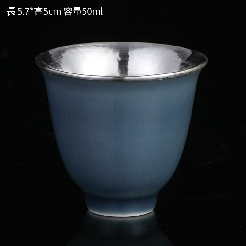New high-end ceramic hand-painted silver tea cup master cup tea cup (sapphire blue silver cup)