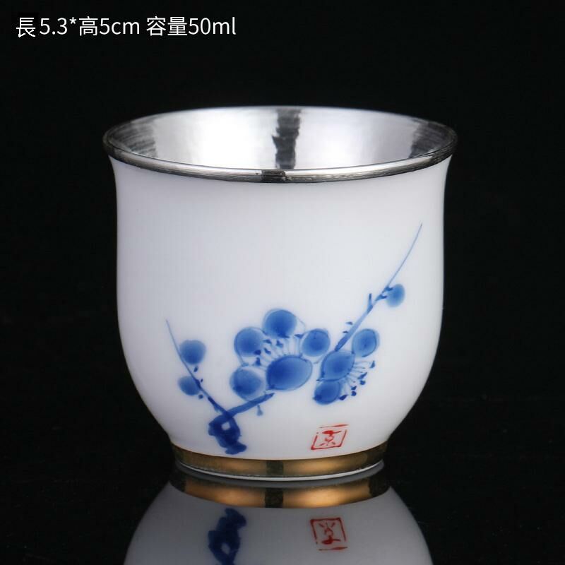 New high-end ceramic hand-painted silver tea cup master cup tea cup (plum blossom wrapped silver cup)