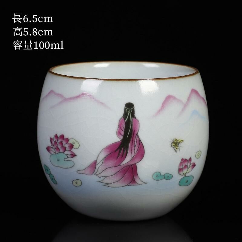 New high-end Ru kiln tea cup tea cup master cup tea cup (Zen Meditation Cup Fair Lady-Purple)